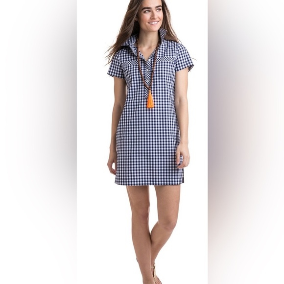 Vineyard Vines Dresses & Skirts - Vineyard Vines Navy White Gingham 100% Cotton Shirt Dress Size 0 New with Tags